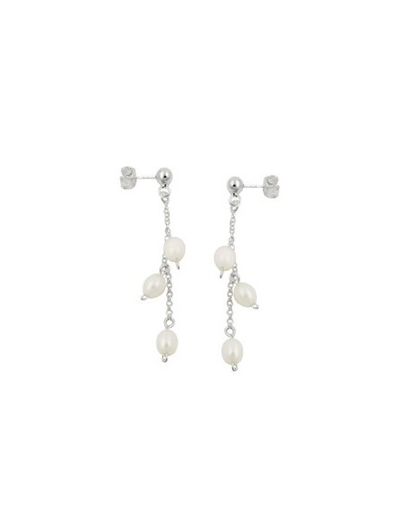 Stud Örhänge 45x5mm Örhänge With Kedja And 3 Cultured Pearls Silver 925