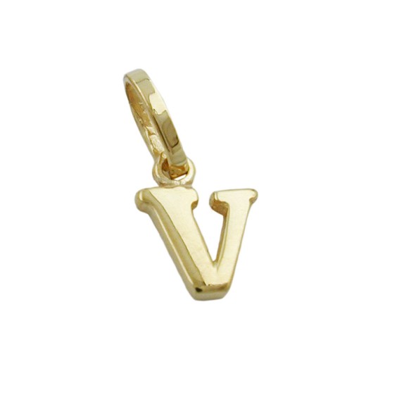 pendant 8x6mm initiale v shiny 9k gold