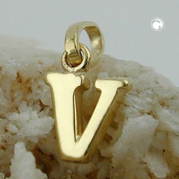 pendant 8x6mm initiale v shiny 9k gold