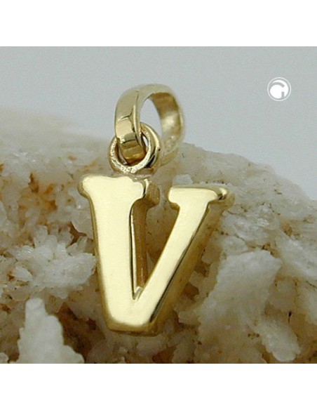 pendant 8x6mm initiale v shiny 9k gold