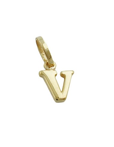 pendant 8x6mm initiale v shiny 9k gold