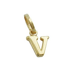 pendant 8x6mm initiale v shiny 9k gold