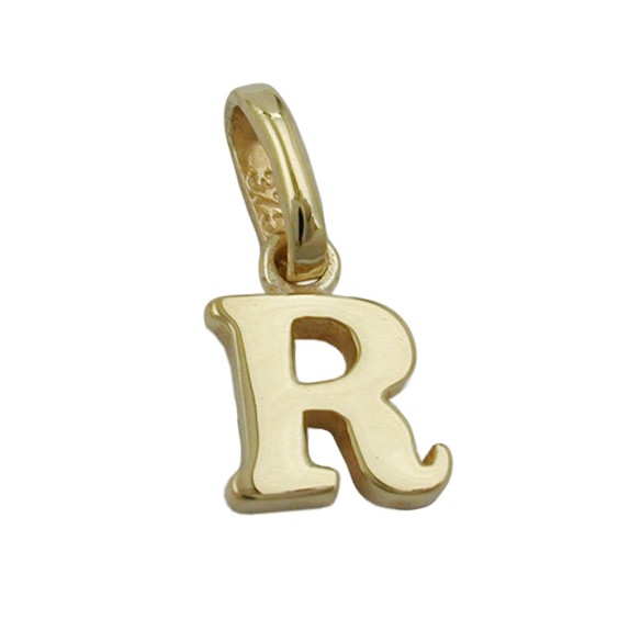 pendant 8x6mm initiale r shiny 9k gold