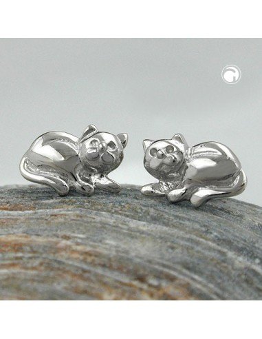 Stud Örhängen Cat Rhodium Plated Silver 925