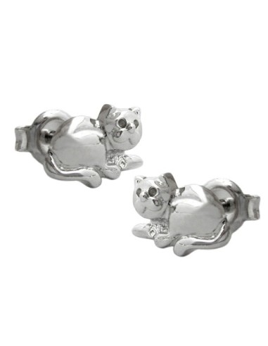 Stud Örhängen Cat Rhodium Plated Silver 925