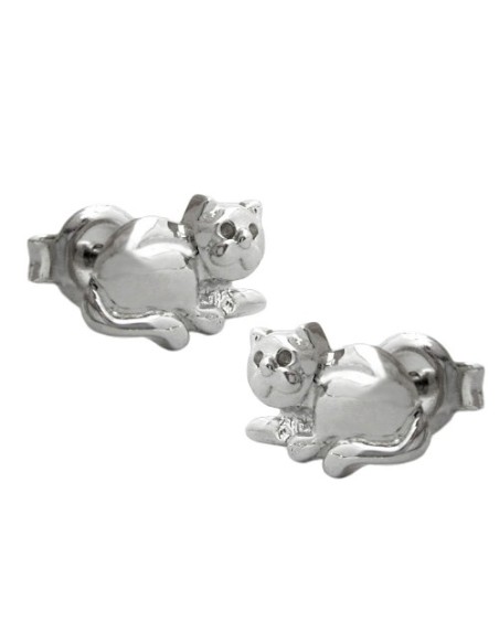 Stud Örhängen Cat Rhodium Plated Silver 925