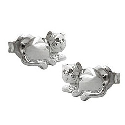Stud Örhängen Cat Rhodium Plated Silver 925