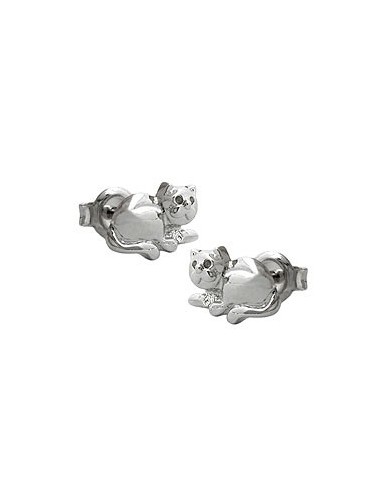 Stud Örhängen Cat Rhodium Plated Silver 925