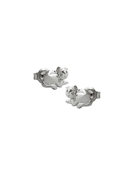Stud Örhängen Cat Rhodium Plated Silver 925
