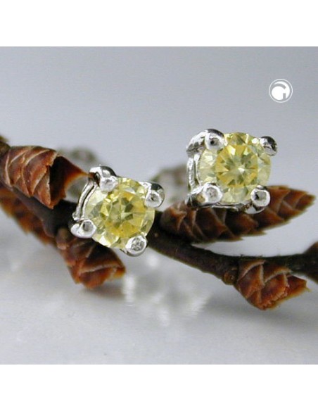 Stud Örhängen Crystals 3mm Yellow Silver 925