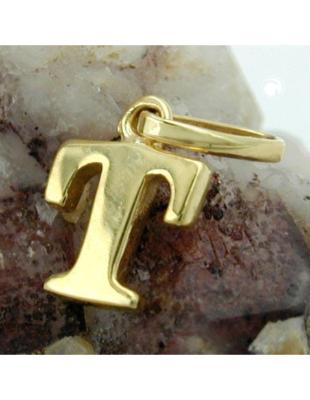 pendant 8x6mm initiale t shiny 9k gold