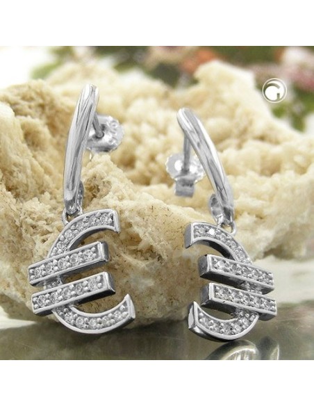 Stud Örhängen Euro Symbol Zirconia Silver 925