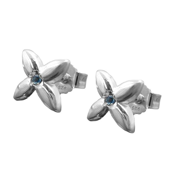 Stud Örhängen Flower Light Blue Zirconia Silver 925