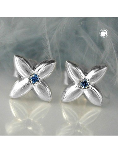 Stud Örhängen Flower Light Blue Zirconia Silver 925