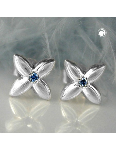 Stud Örhängen Flower Light Blue Zirconia Silver 925