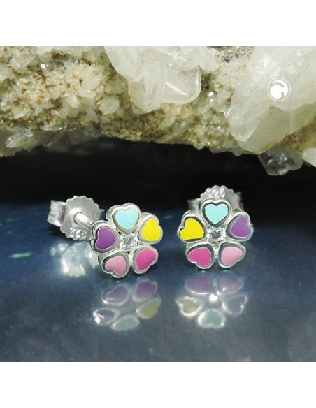 Stud Örhängen Flower Multi Silver 925
