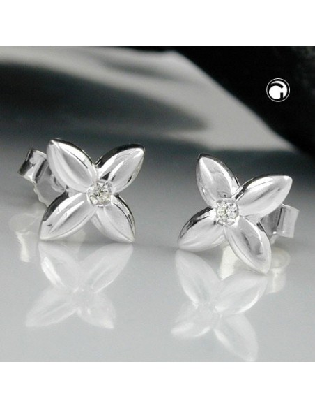 Stud Örhängen Flower White Zirconia Silver 925