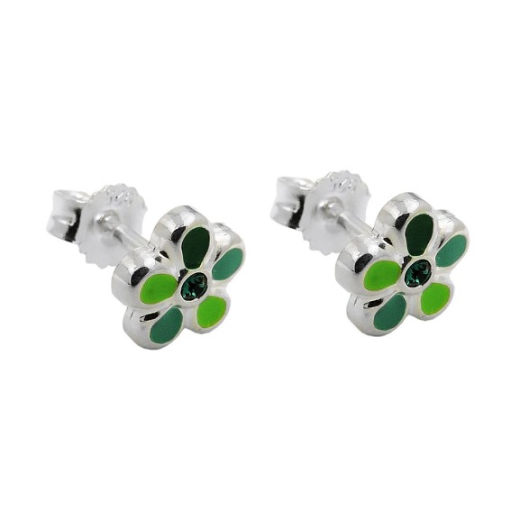 Stud Örhängen Green Flower Silver 925