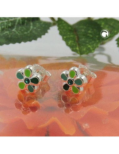 Stud Örhängen Green Flower Silver 925