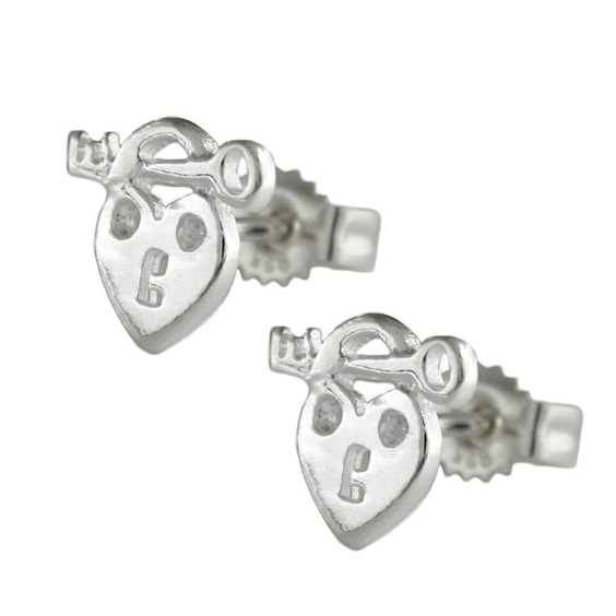 Stud Örhängen Heart With Key Silver 925