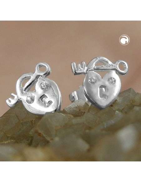 Stud Örhängen Heart With Key Silver 925