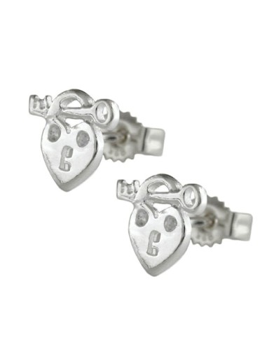 Stud Örhängen Heart With Key Silver 925