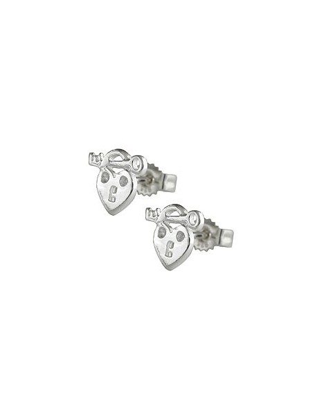 Stud Örhängen Heart With Key Silver 925