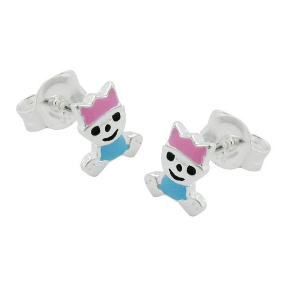 Stud Örhängen Little King Pink/ Blue Silver 925