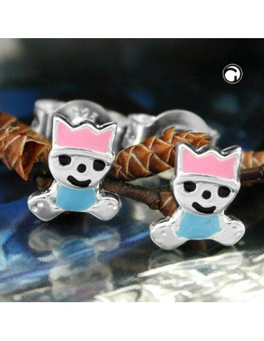 Stud Örhängen Little King Pink/ Blue Silver 925