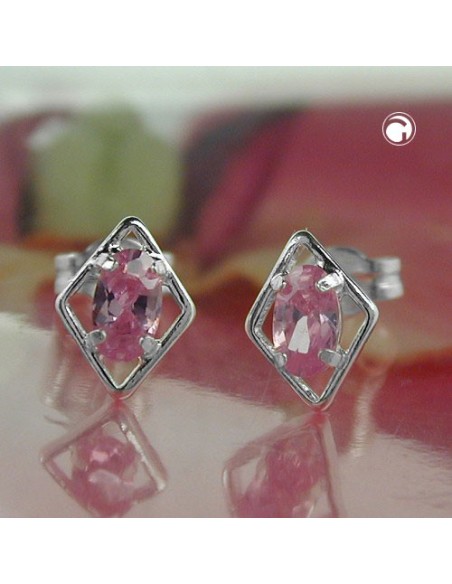 Stud Örhängen Pink Zirconia Silver 925