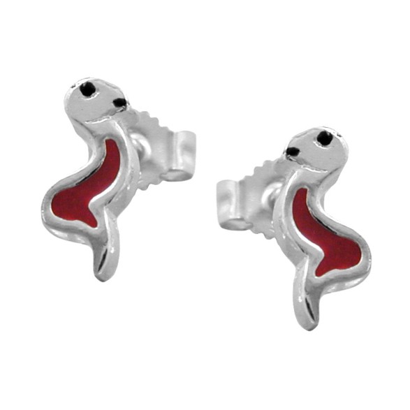 Stud Örhängen Snake Red/ Black Silver 925
