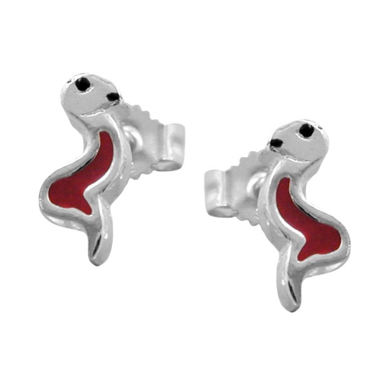 Stud Örhängen Snake Red/ Black Silver 925