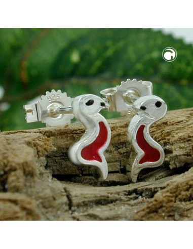 Stud Örhängen Snake Red/ Black Silver 925