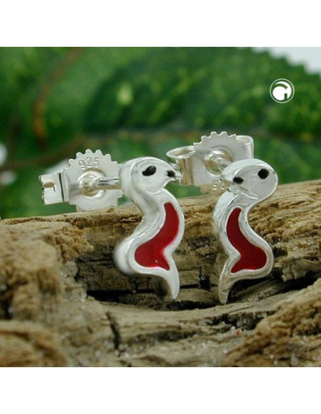 Stud Örhängen Snake Red/ Black Silver 925