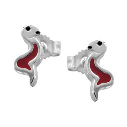 Stud Örhängen Snake Red/ Black Silver 925