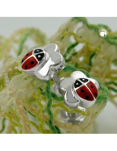 Studs Ladybird On Flower Silver 925