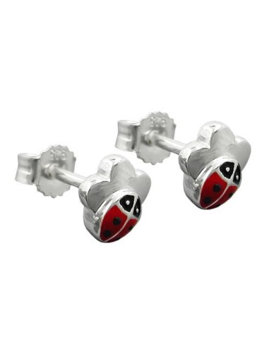 Studs Ladybird On Flower Silver 925