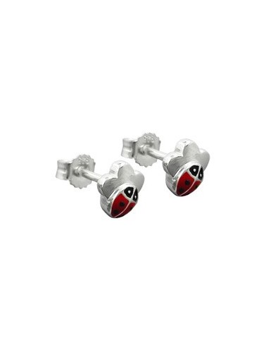 Studs Ladybird On Flower Silver 925