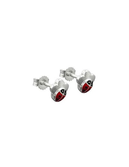 Studs Ladybird On Flower Silver 925