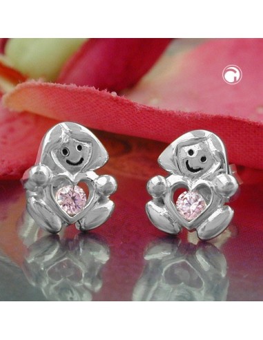 Studörhängen Girl With A Little Pink Heart Silver 925