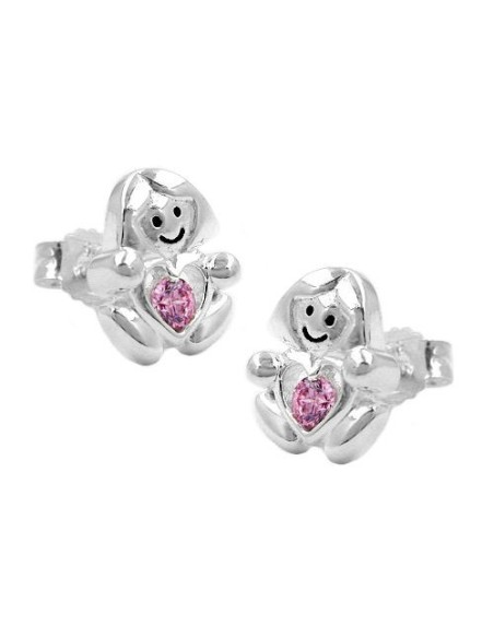 Studörhängen Girl With A Little Pink Heart Silver 925
