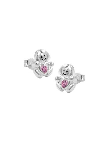 Studörhängen Girl With A Little Pink Heart Silver 925