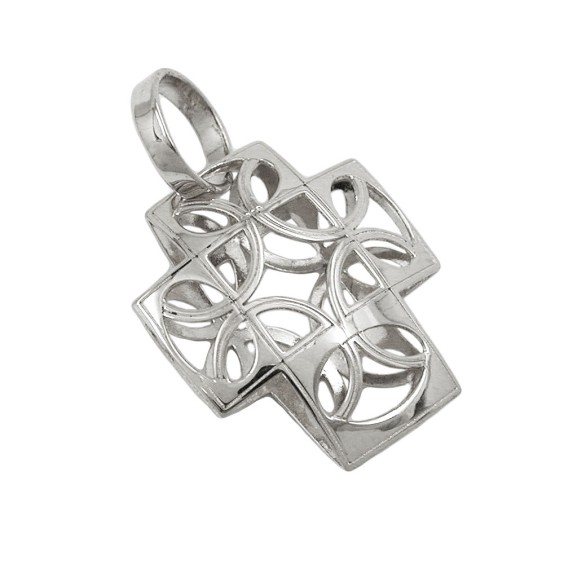 pendant 14x12mm cross filigree domed semi-circle 9k white gold