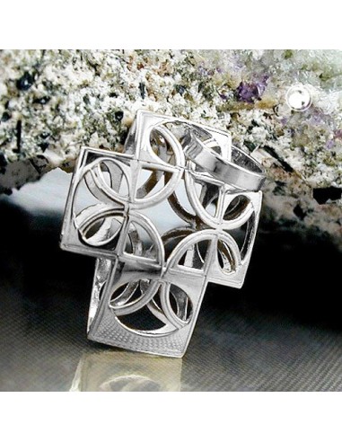 pendant 14x12mm cross filigree domed semi-circle 9k white gold