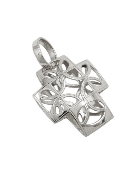pendant 14x12mm cross filigree domed semi-circle 9k white gold