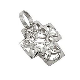 pendant 14x12mm cross filigree domed semi-circle 9k white gold