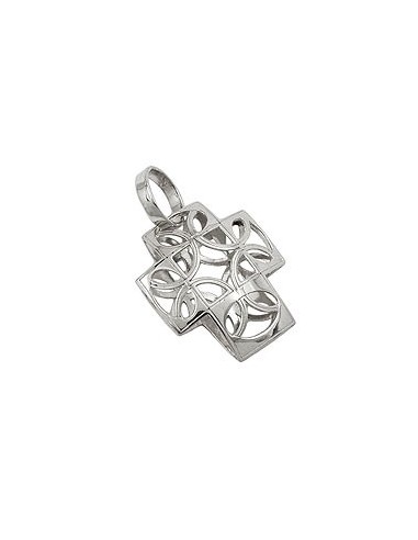 pendant 14x12mm cross filigree domed semi-circle 9k white gold