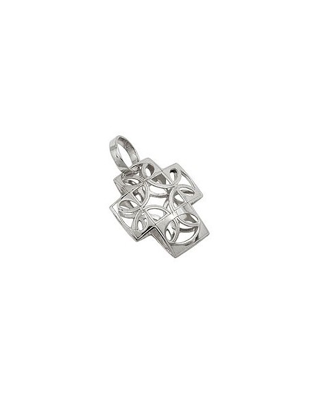 pendant 14x12mm cross filigree domed semi-circle 9k white gold