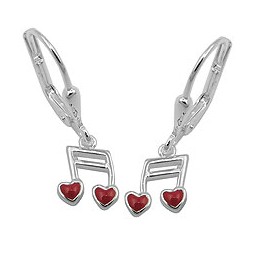 Örhänge Notes Hearts Red Silver 925