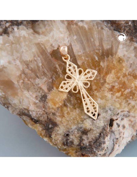 pendant cross filigree 9k gold